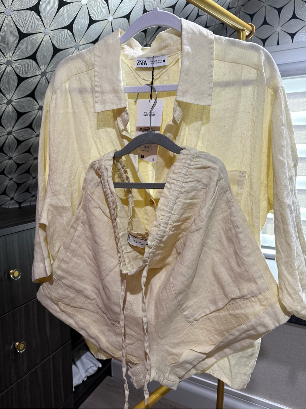 Zara Soft Pale Yellow Linen Shirt and short Set